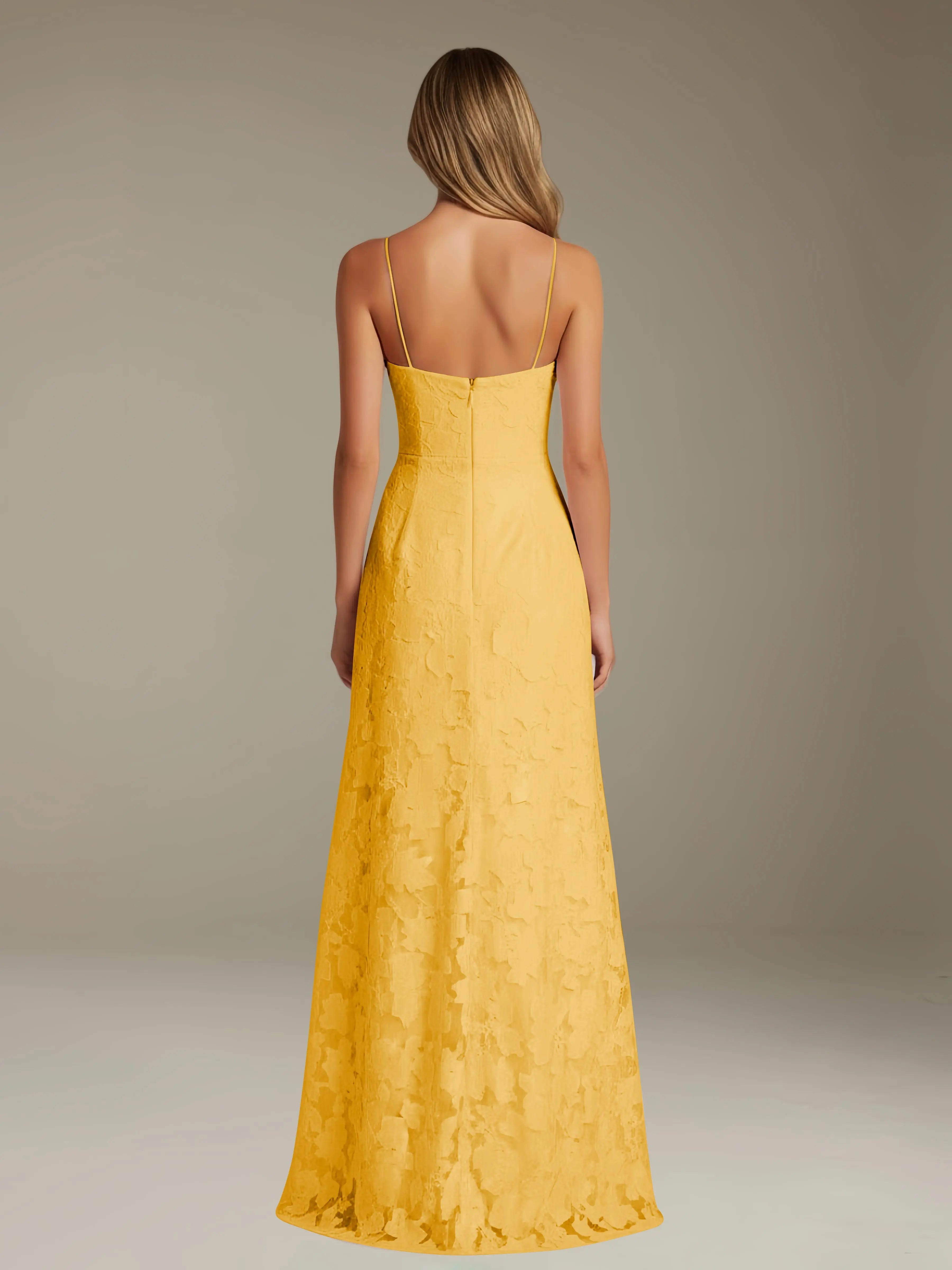 Vestido de encaje floral para ocasiones formales – Vestido de línea A con tirantes de espagueti y escote corazón, largo hasta el suelo, con abertura