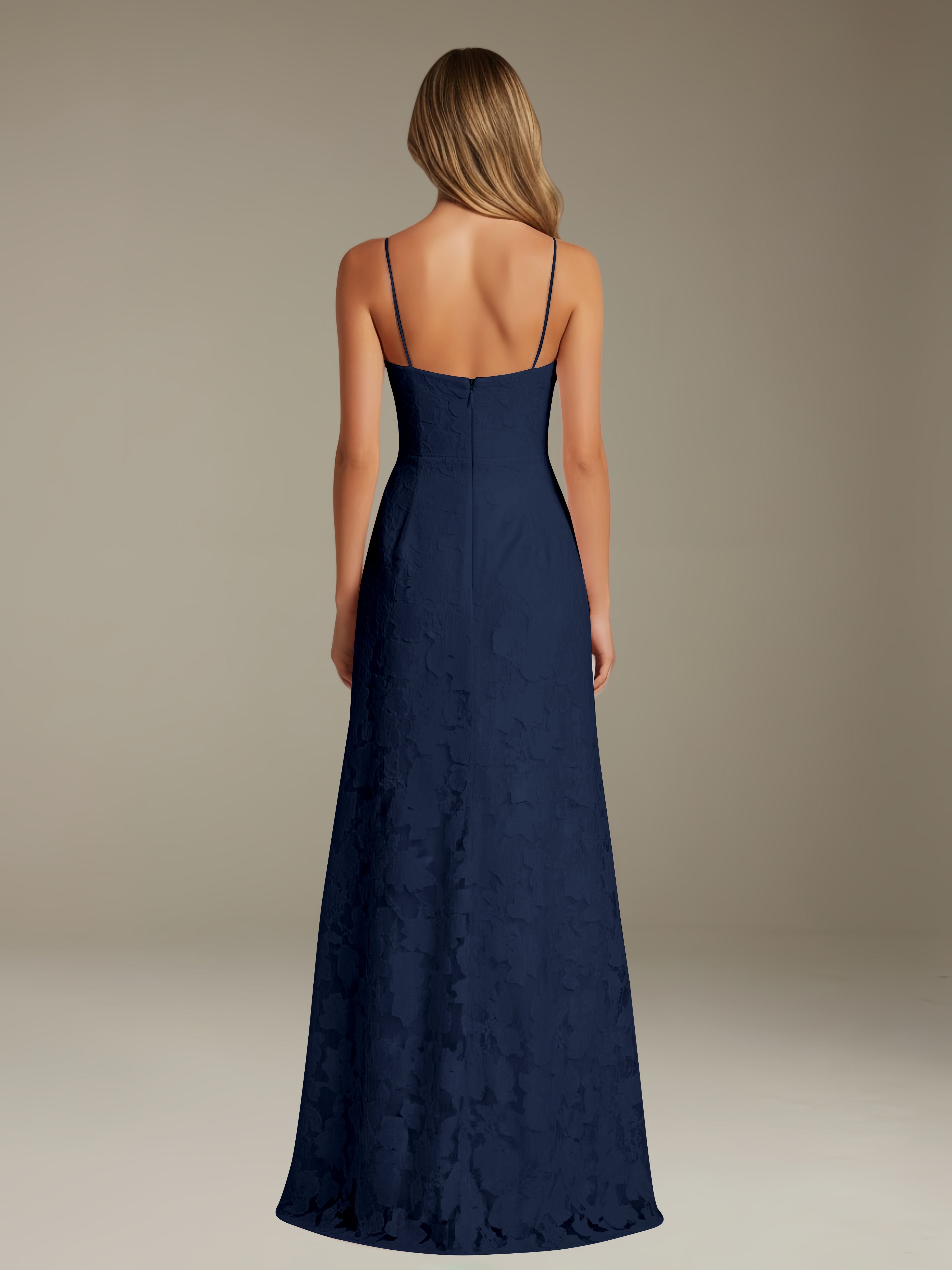 Abito formale in pizzo floreale – Scollo a cuore, spalline sottili, linea A, lunghezza al pavimento con spacco