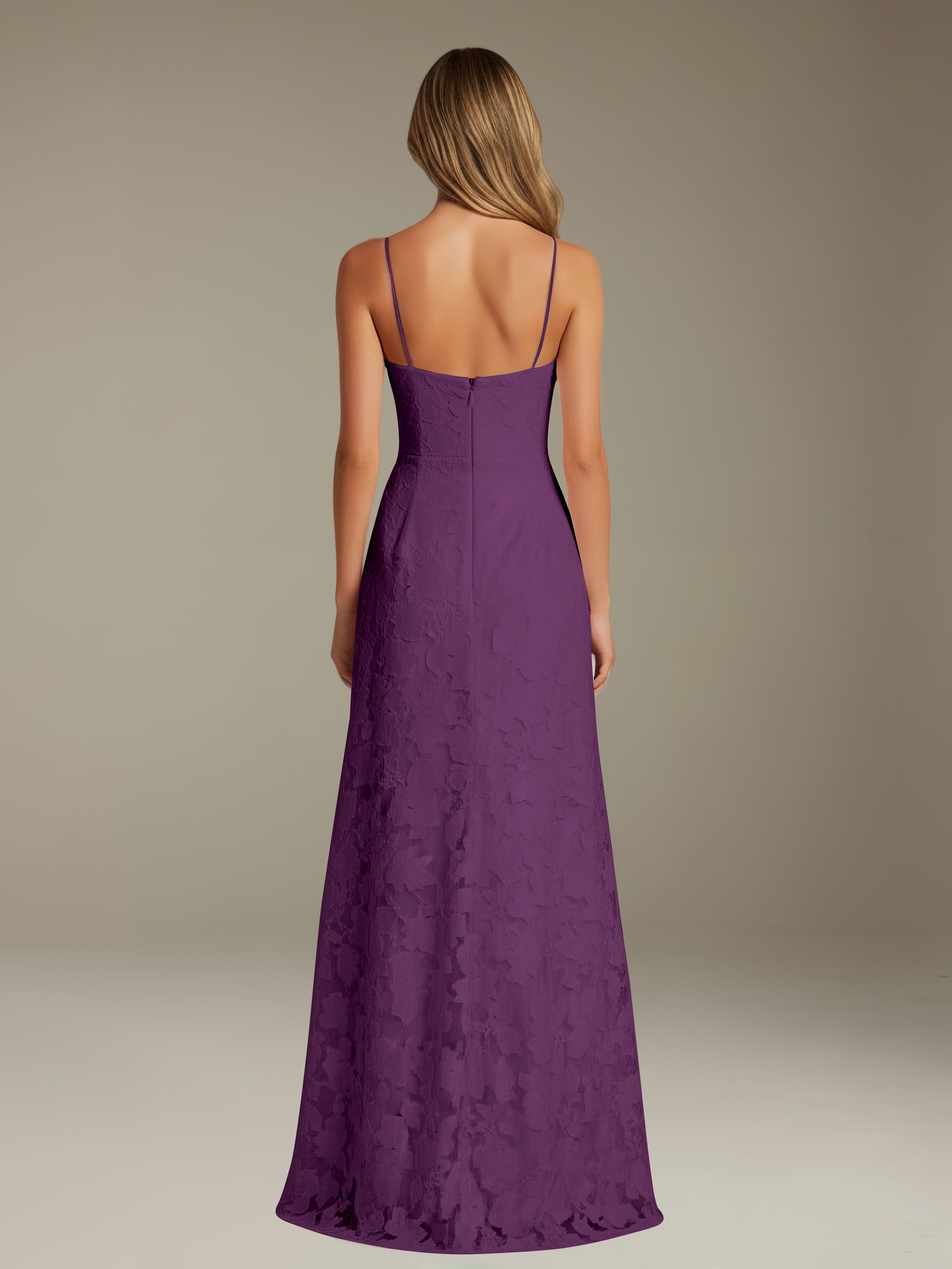 Abito formale in pizzo floreale – Scollo a cuore, spalline sottili, linea A, lunghezza al pavimento con spacco