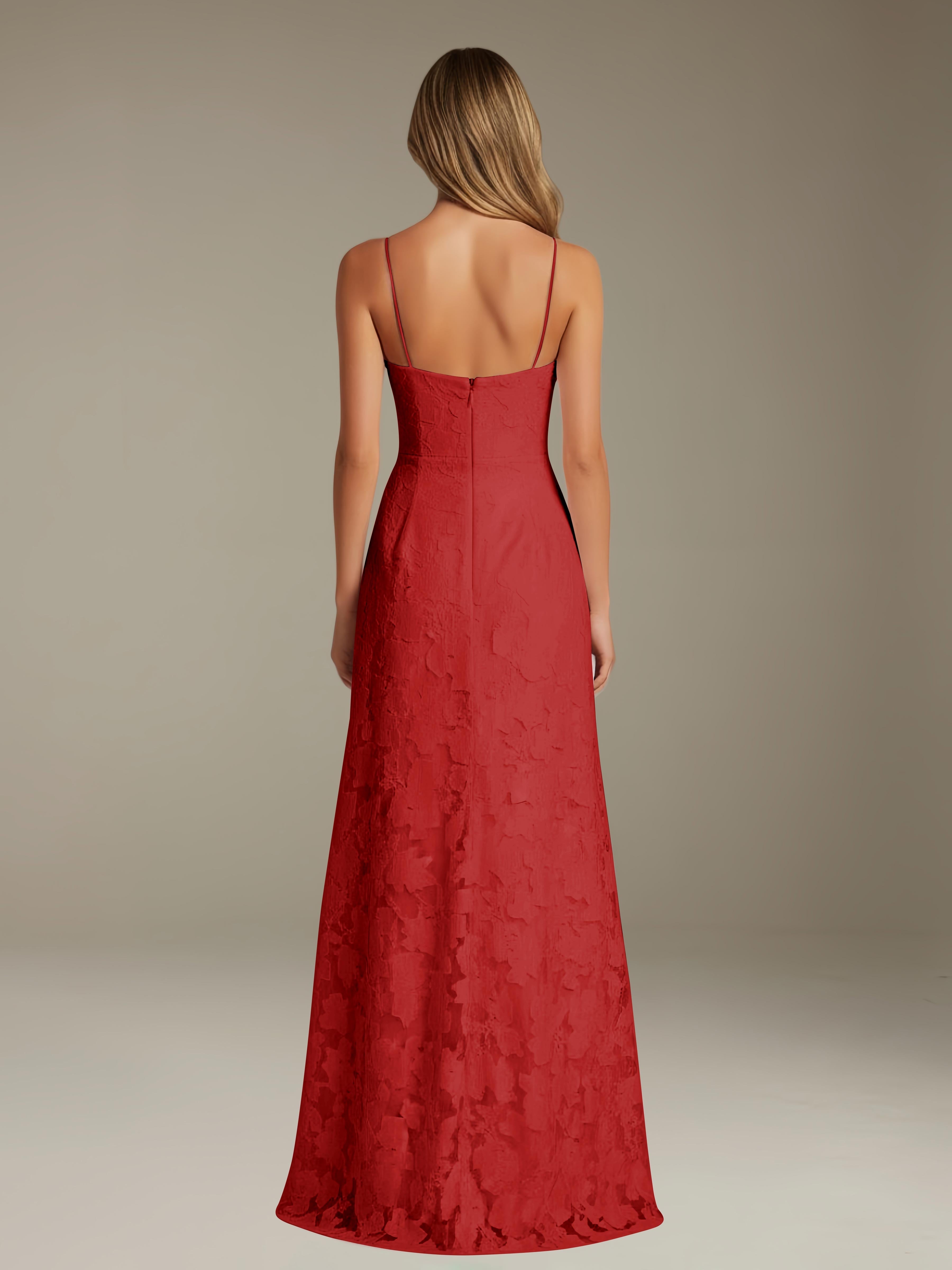 Abito formale in pizzo floreale – Scollo a cuore, spalline sottili, linea A, lunghezza al pavimento con spacco