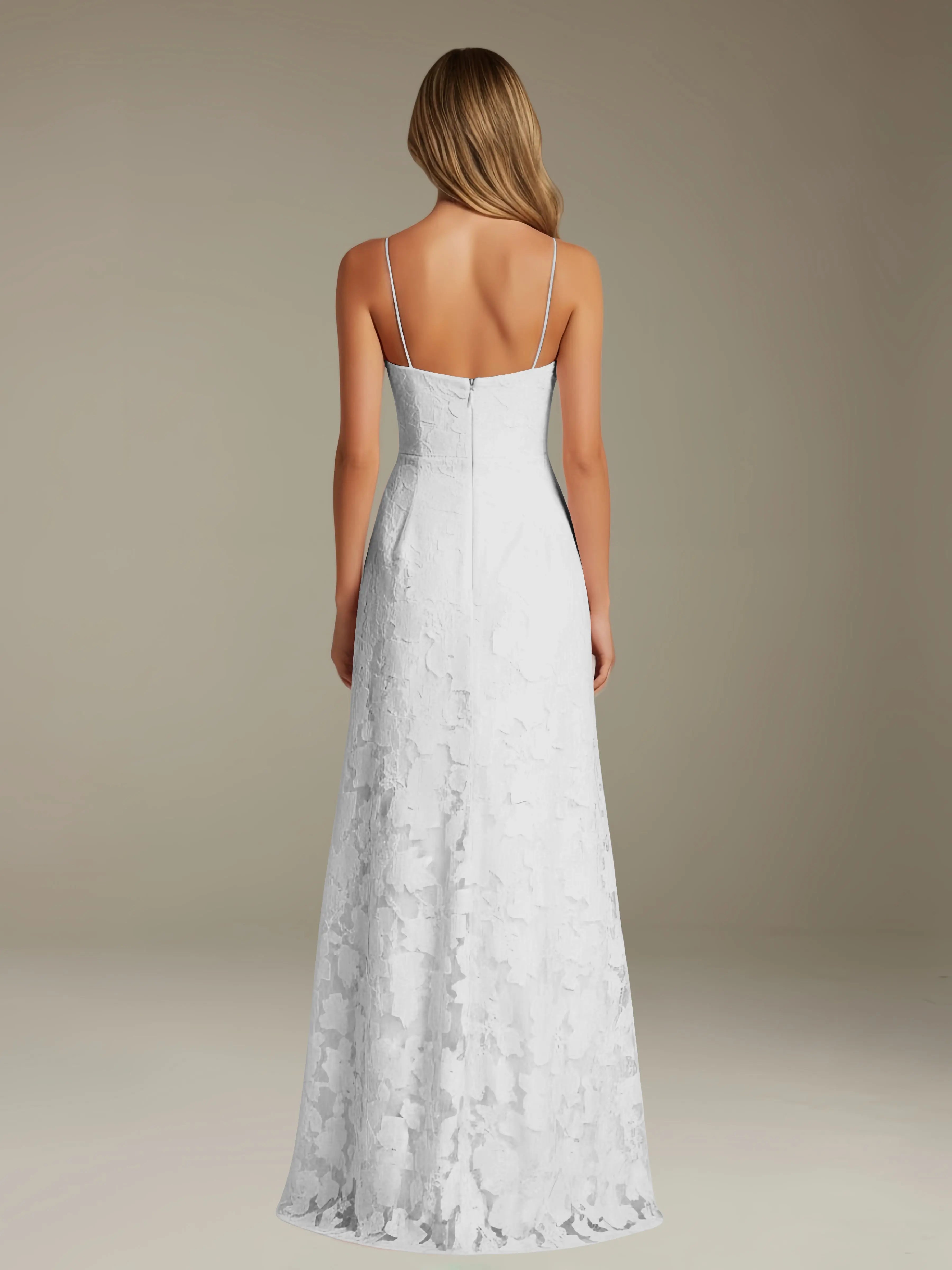 Vestido de encaje floral para ocasiones formales – Vestido de línea A con tirantes de espagueti y escote corazón, largo hasta el suelo, con abertura