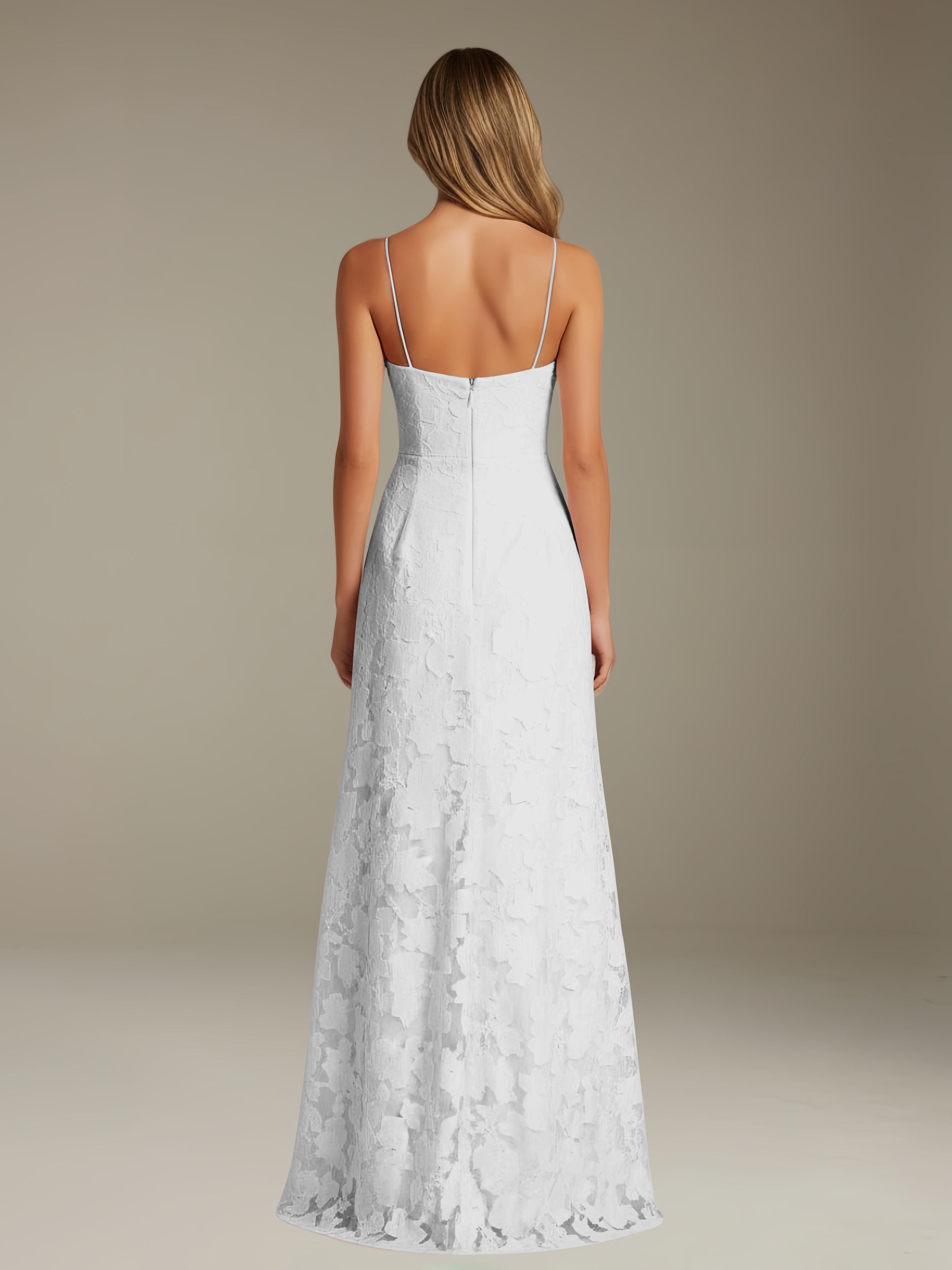 Abito formale in pizzo floreale – Scollo a cuore, spalline sottili, linea A, lunghezza al pavimento con spacco