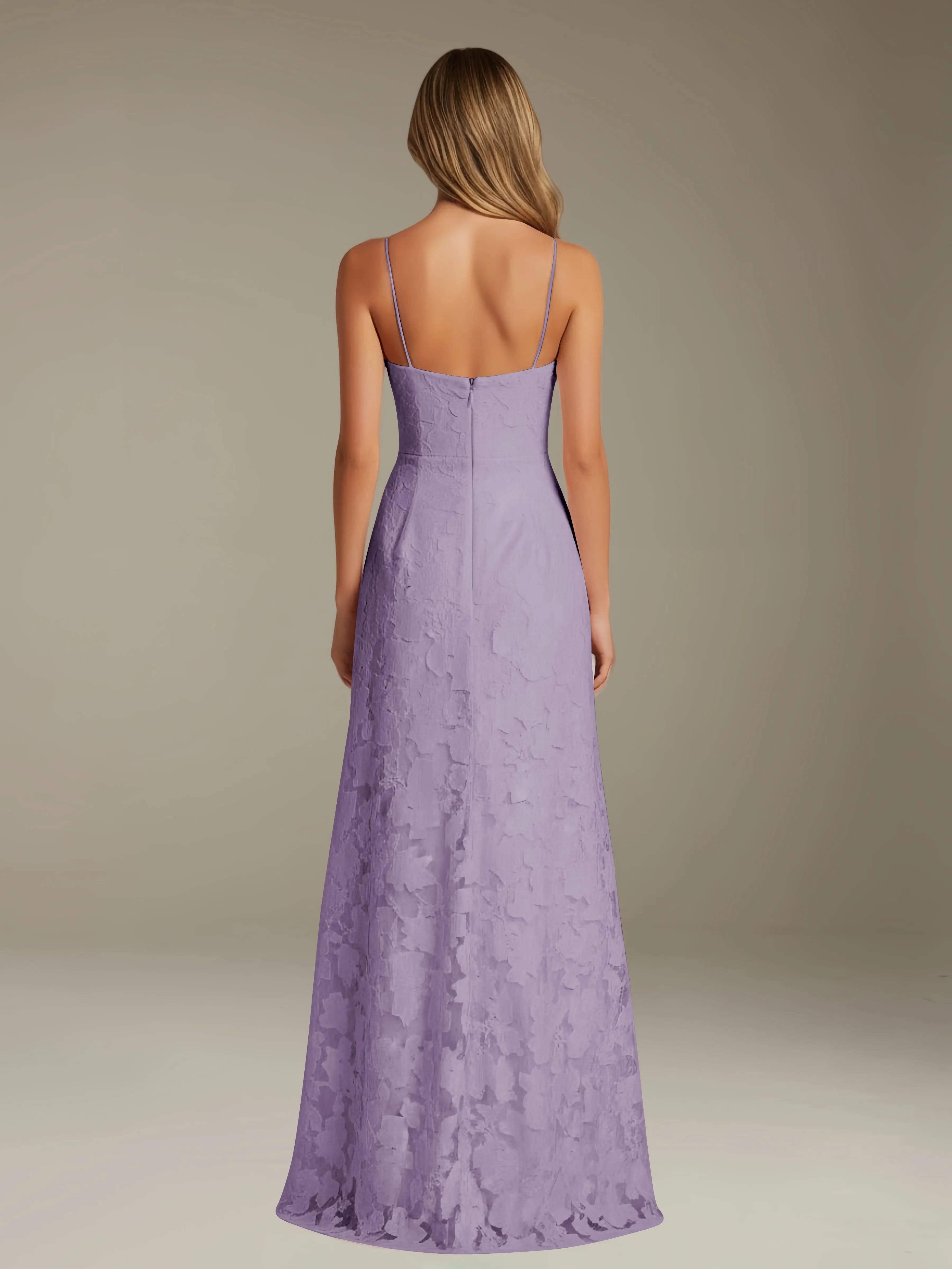 Vestido de encaje floral para ocasiones formales – Vestido de línea A con tirantes de espagueti y escote corazón, largo hasta el suelo, con abertura