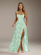 Floral Lace Bridesmaid Dress – A-Line, Square Neck, Sleeveless, Floor-Length, Formal Dress with Slit