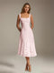 Floral Lace Dress in Tea Length – A-line Square Neckline Sleeveless Formal Wedding Guest Dress
