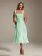Floral Lace Dress in Tea Length – A-line Square Neckline Sleeveless Formal Wedding Guest Dress