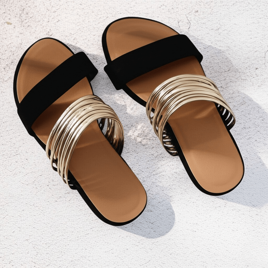 Flade Sandaler til Damer med Guldremme