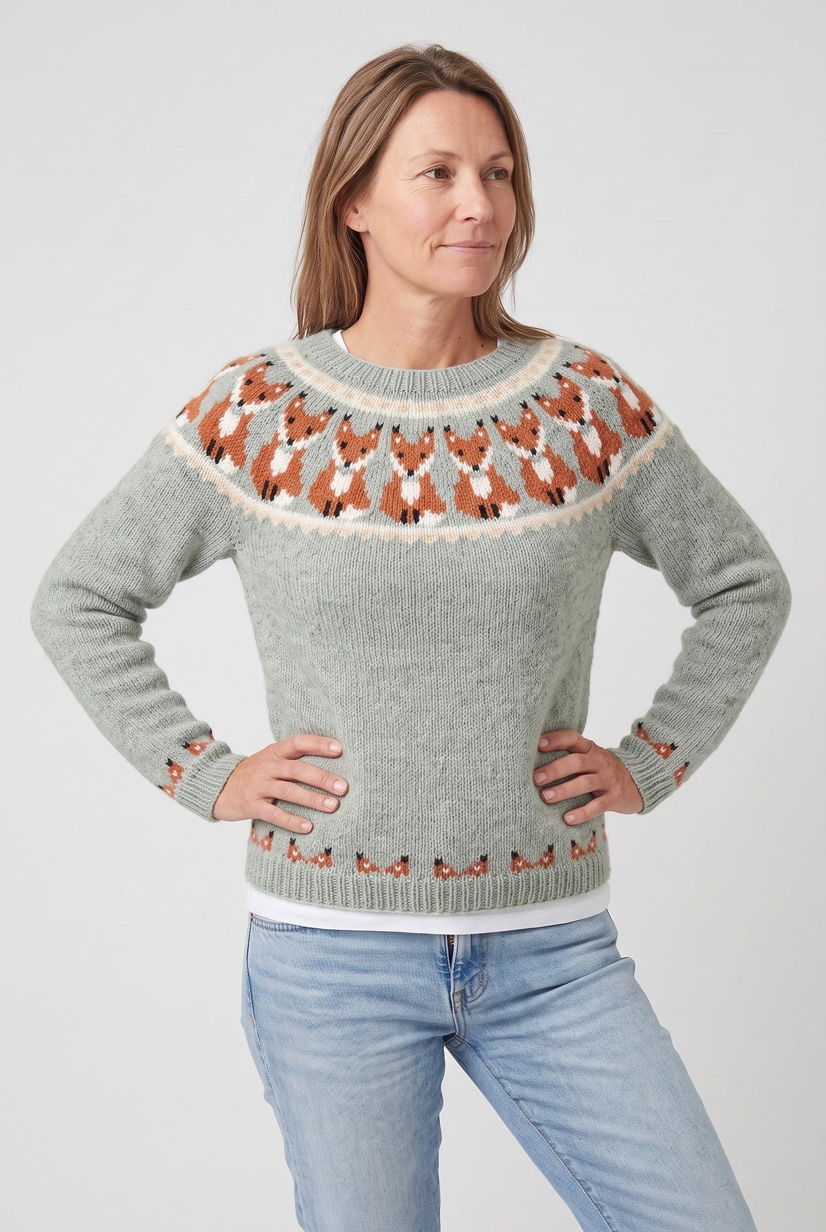 Nordisk Striksweater til Kvinder med Rund Hals