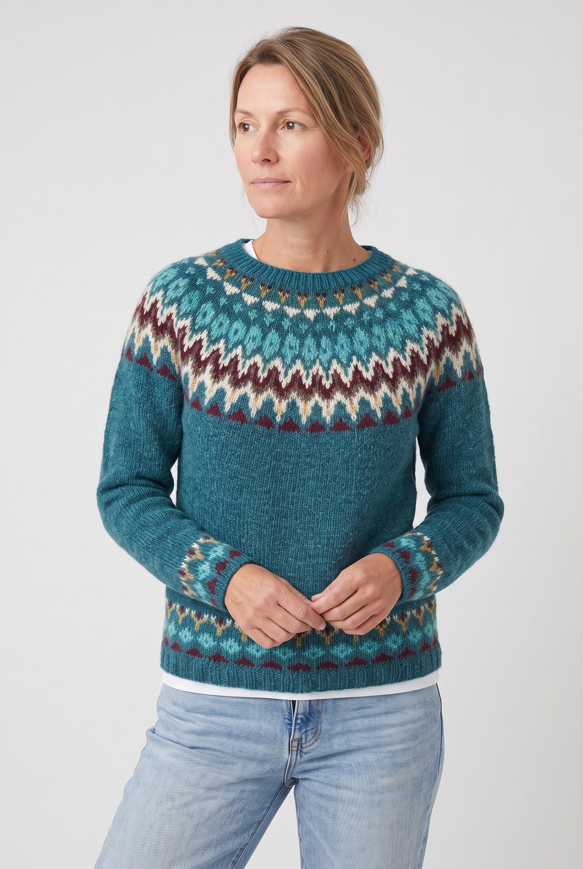 Nordisk Striksweater til Kvinder med Rund Hals