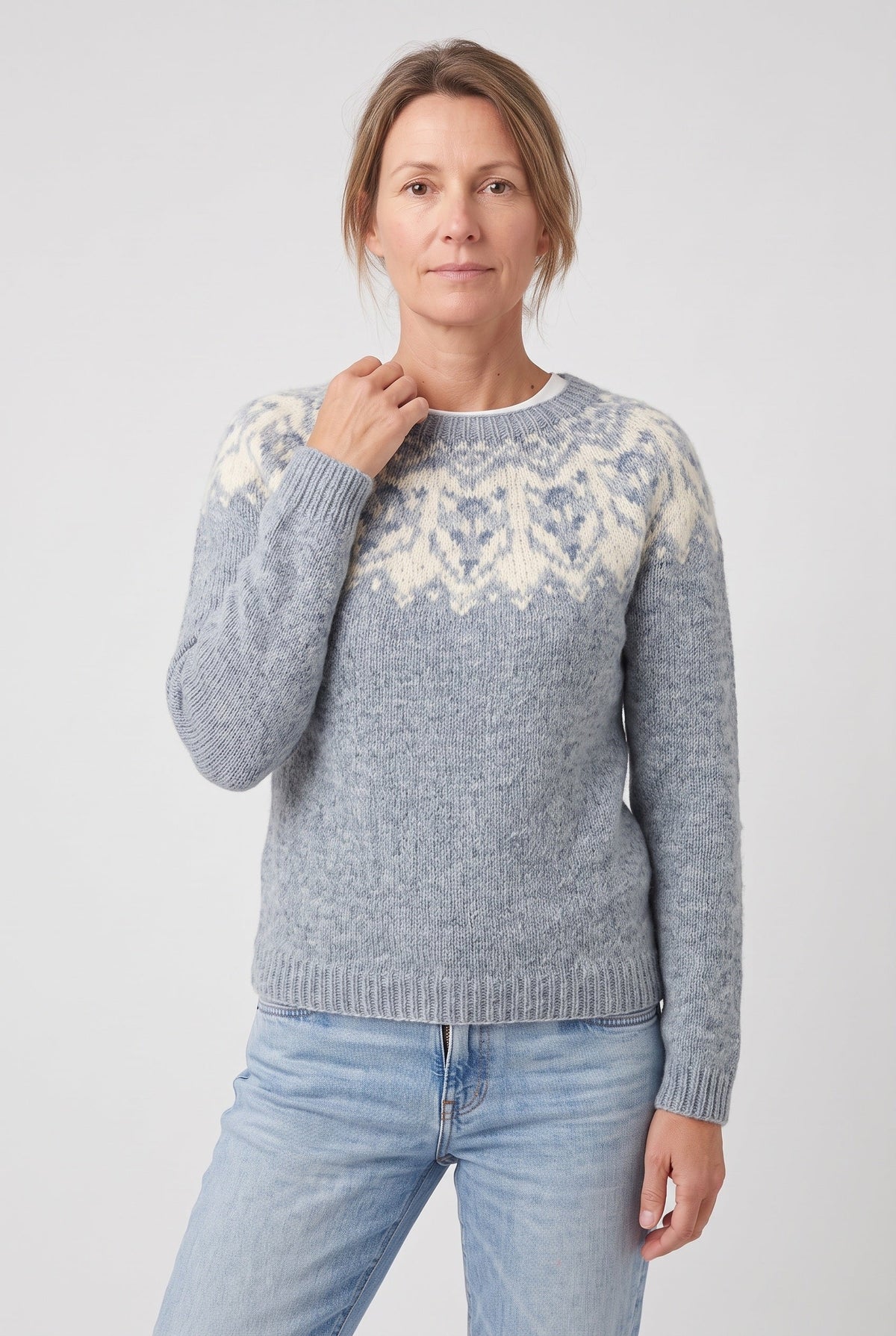 Nordisk Striksweater til Kvinder med Rund Hals