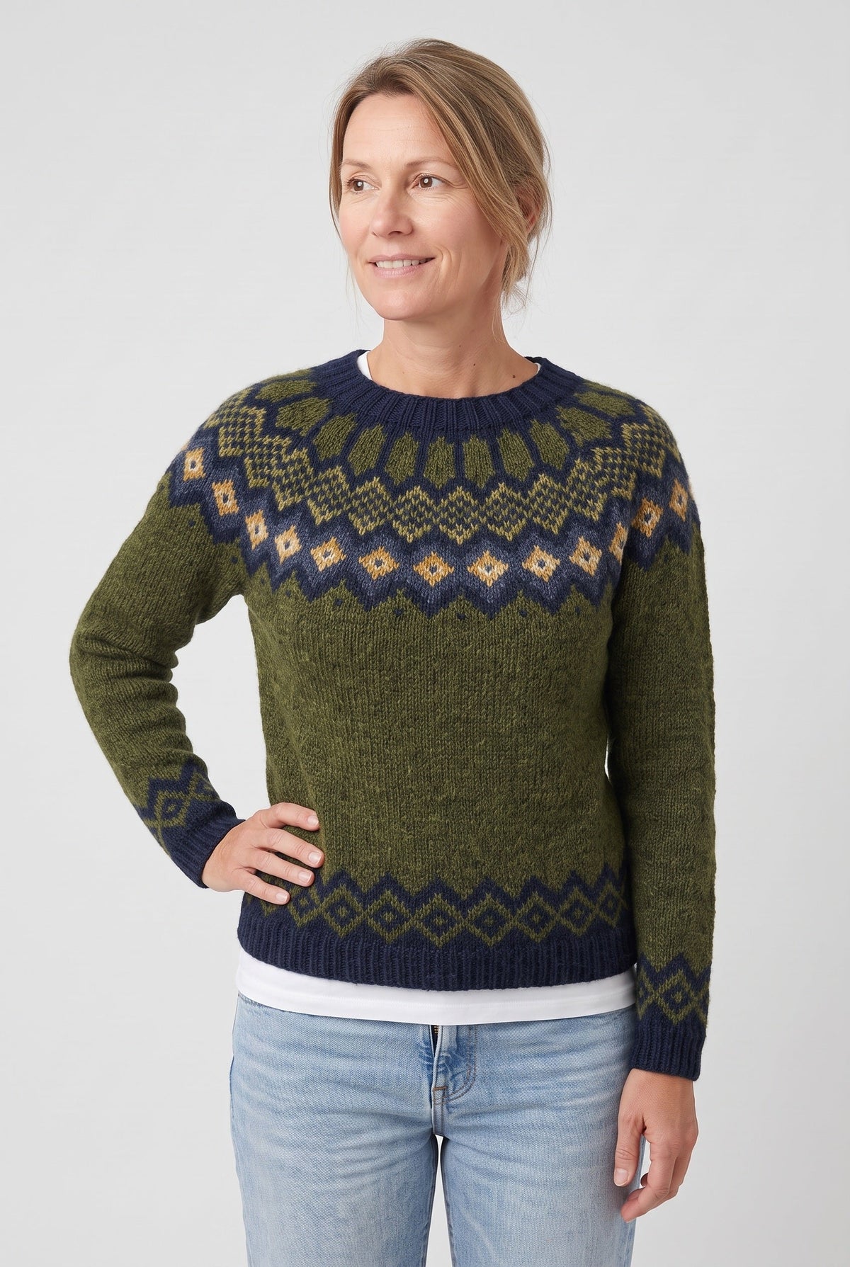 Nordisk Striksweater til Kvinder med Rund Hals