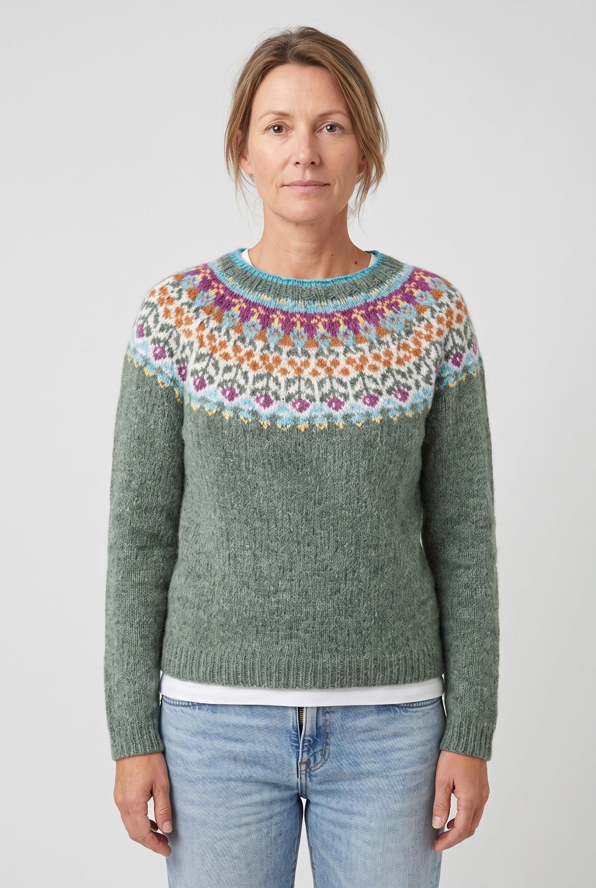 Nordisk Striksweater til Kvinder med Rund Hals