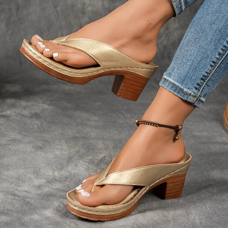 Abigail | Sandalias de tacón bloque con plantilla ergonómica - Diseño en cuero vegano