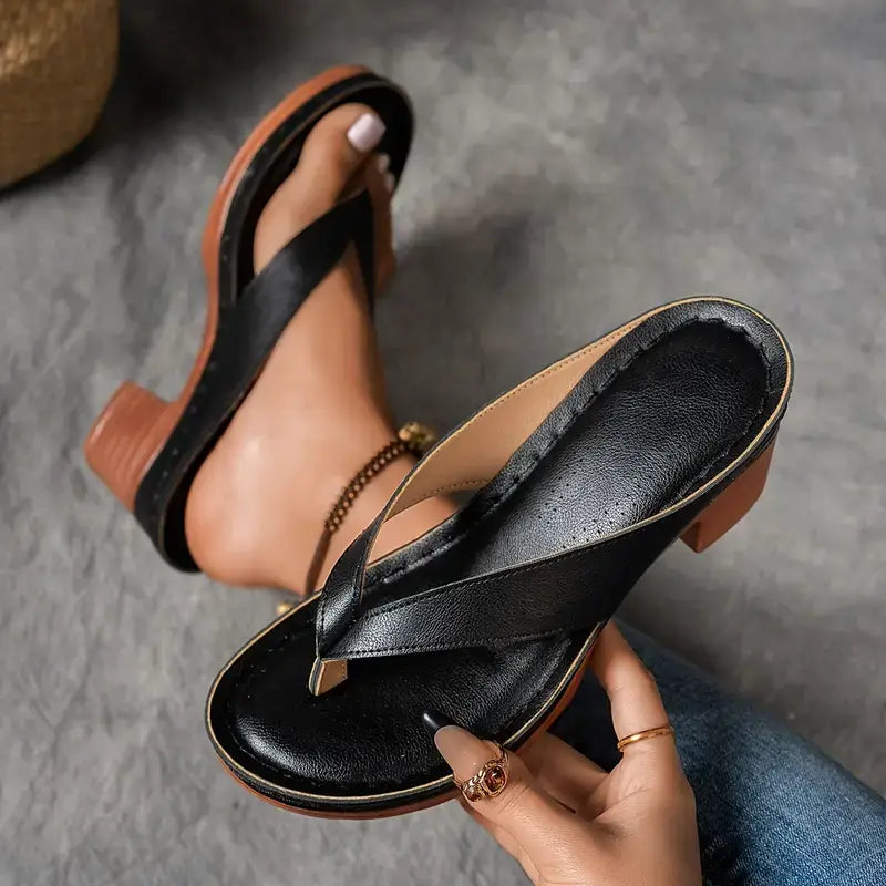 Abigail | Sandalias de tacón bloque con plantilla ergonómica - Diseño en cuero vegano