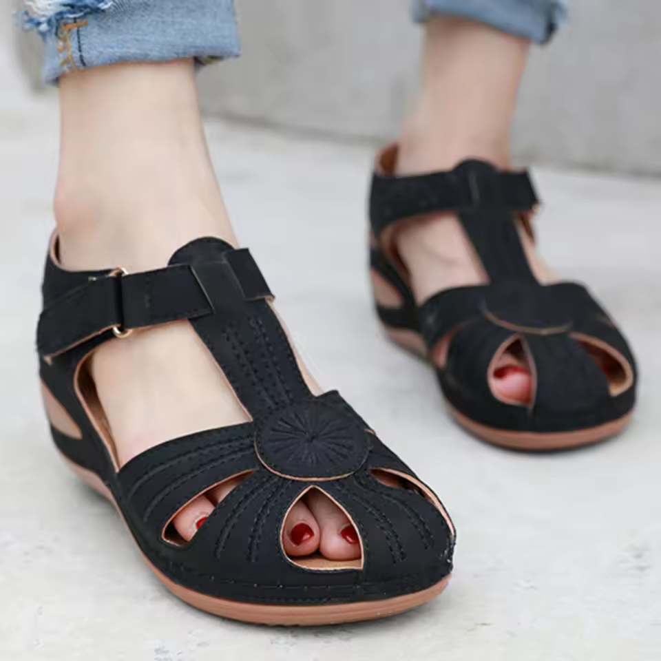 Sandalias de tacón cerrado ajustables para mujer – Ideal para uso diario