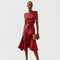 Abito midi da donna drappeggiato asimmetrico con volant