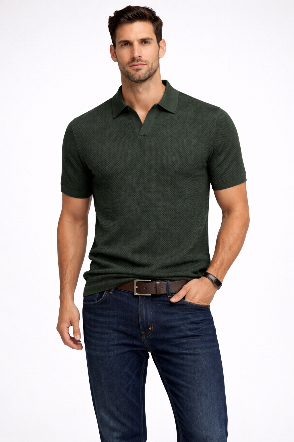 Alden | Polo Masculina – Tecido de Malha Texturizado, Manga Curta