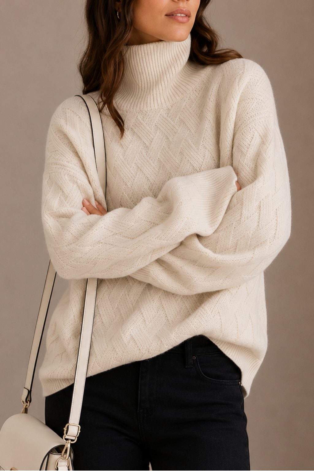 Tekstureret Striksweater til Kvinder med Rullekrave