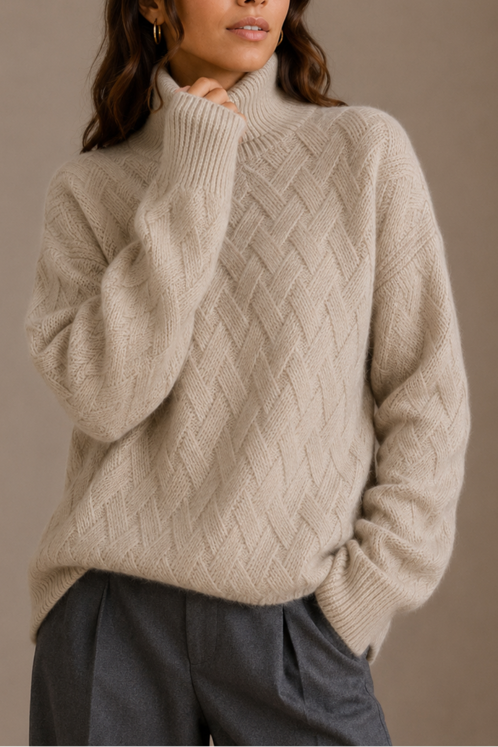 Tekstureret Striksweater til Kvinder med Rullekrave