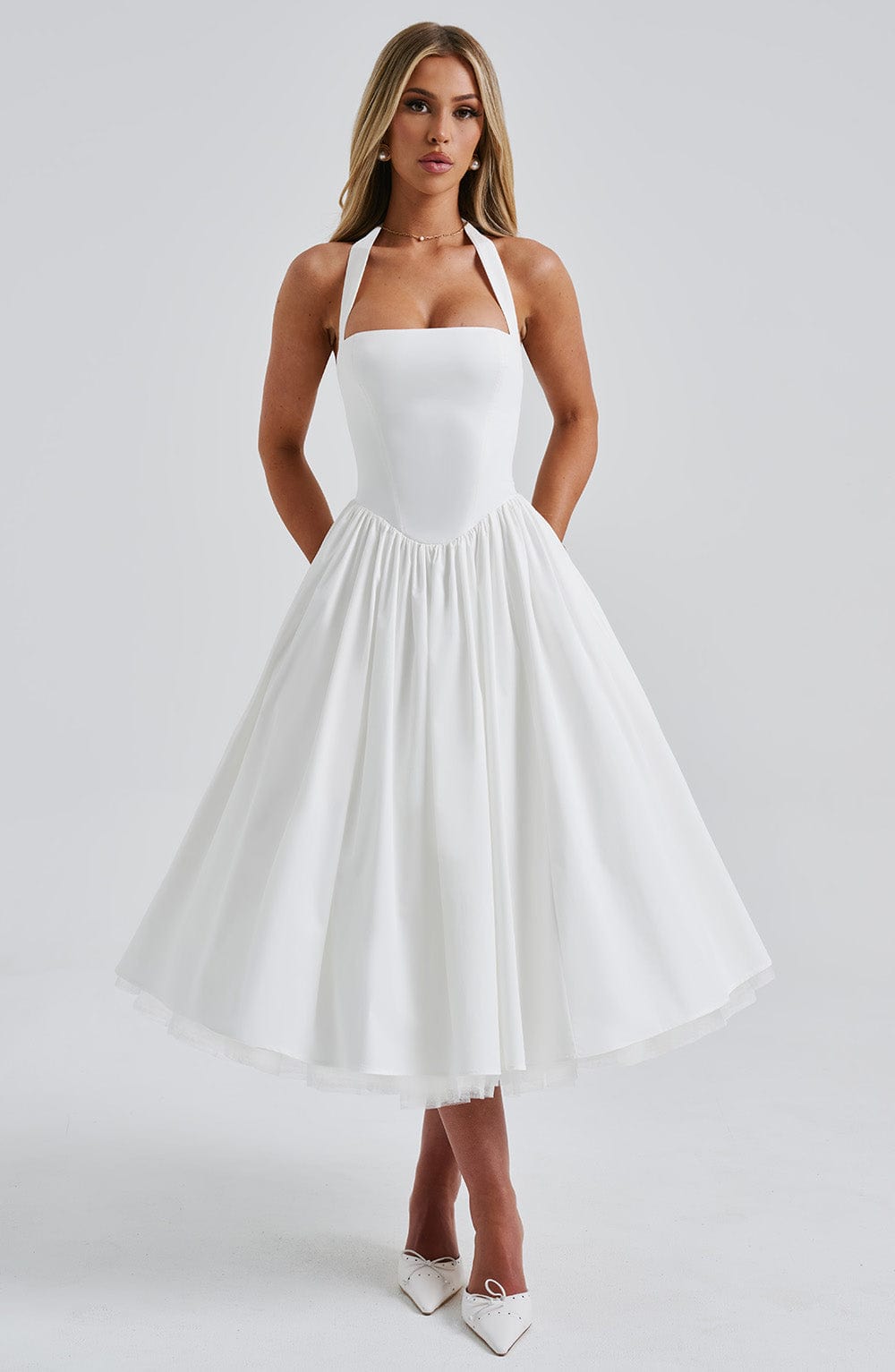Women’s Wedding Guest Halter Neck Midi Dress