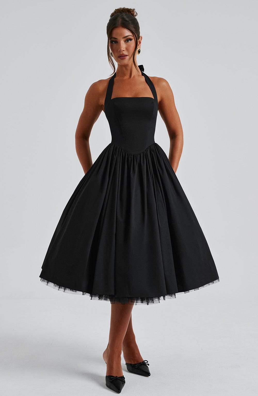Women’s Wedding Guest Halter Neck Midi Dress
