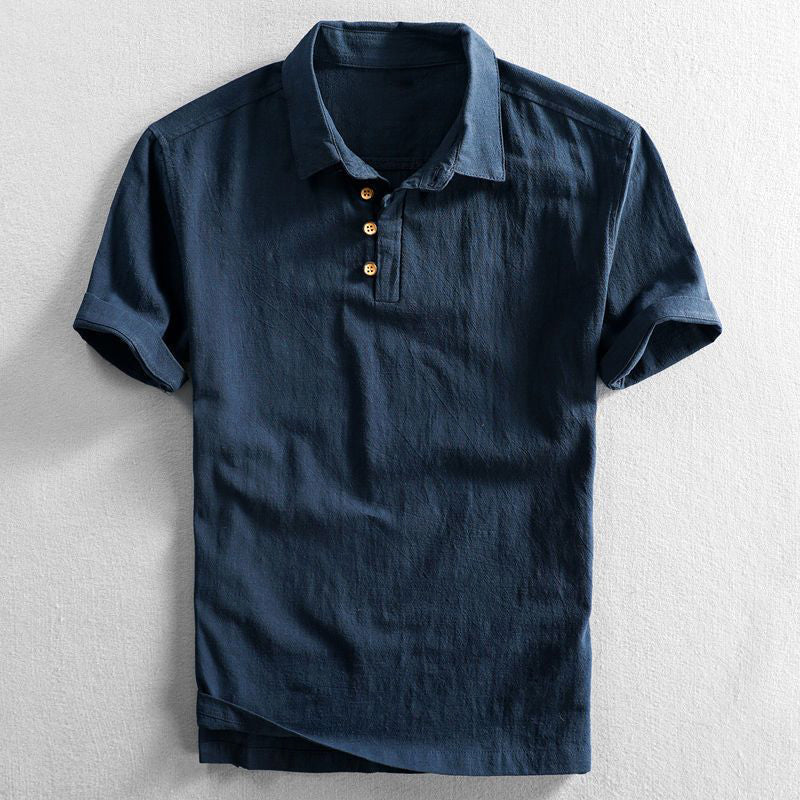 Herre Poloshirt i Hør med Korte Ærmer