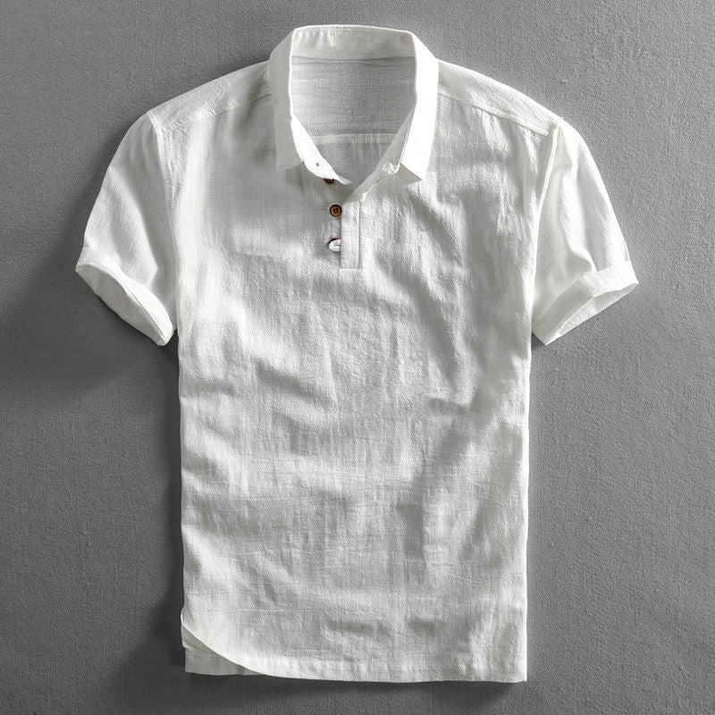 Herre Poloshirt i Hør med Korte Ærmer