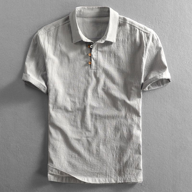 Herre Poloshirt i Hør med Korte Ærmer