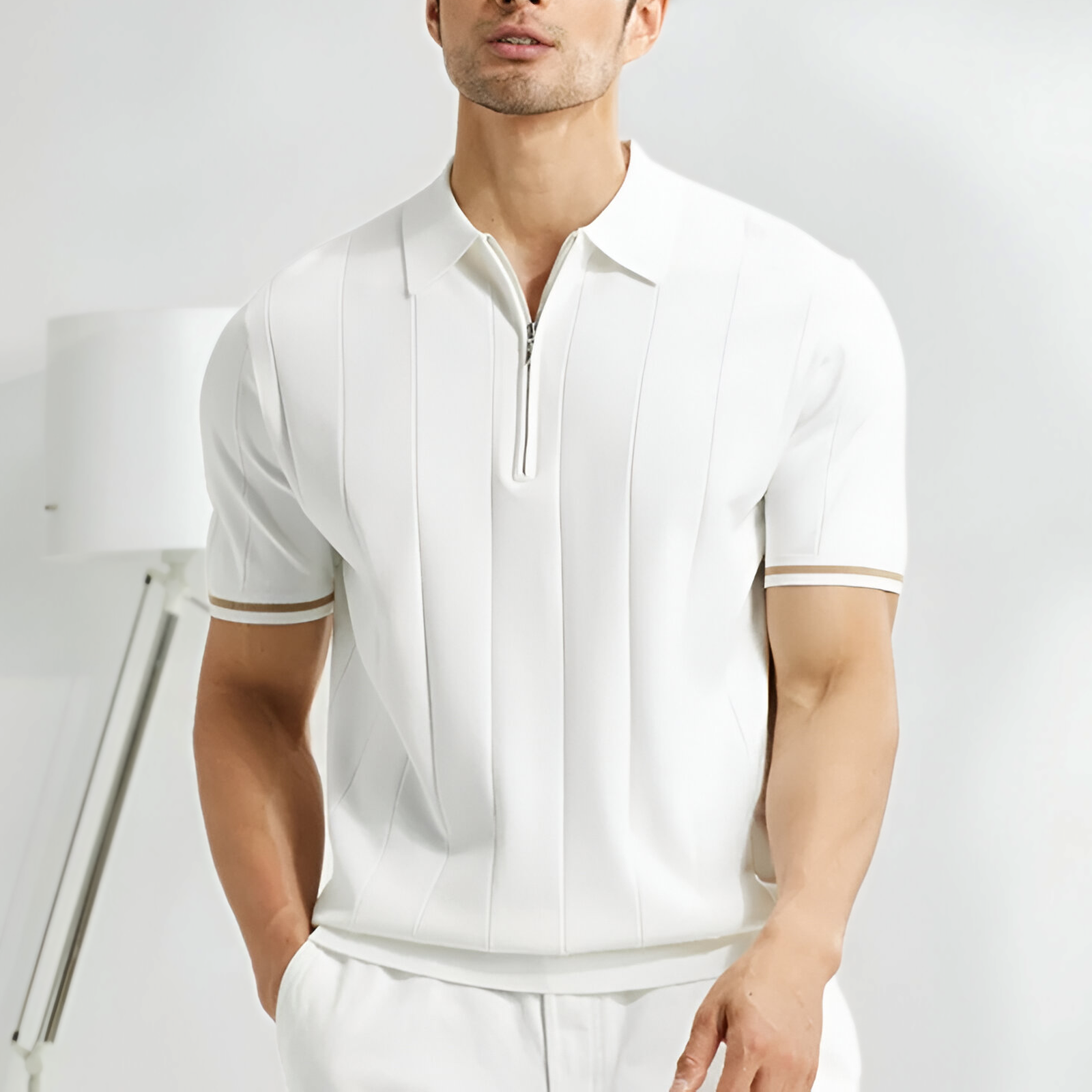 Polo de manga corta con cremallera para hombre