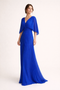 Vestido elegante plissado longo com mangas curtas e decote em V