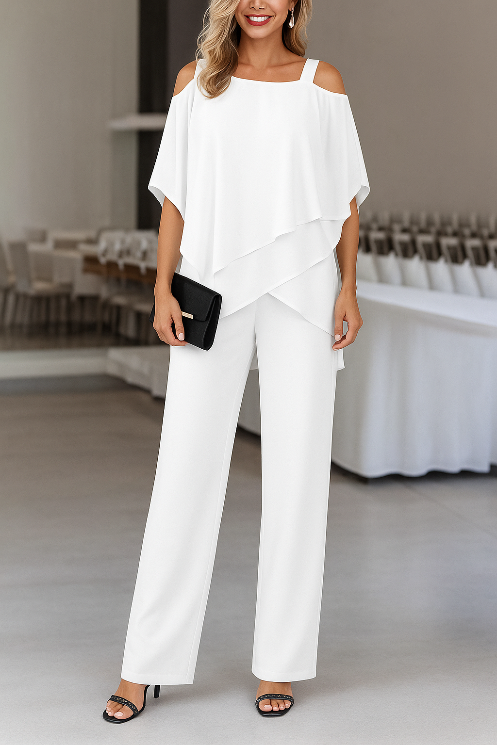 Dame Jumpsuit med Løse Ben og Asymmetrisk Overdel