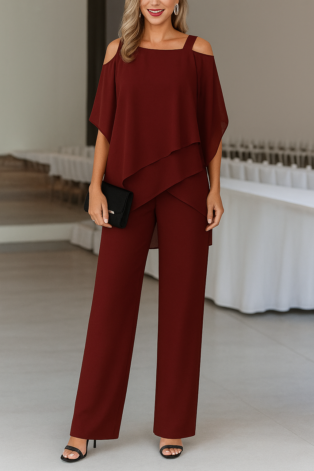 Dame Jumpsuit med Løse Ben og Asymmetrisk Overdel