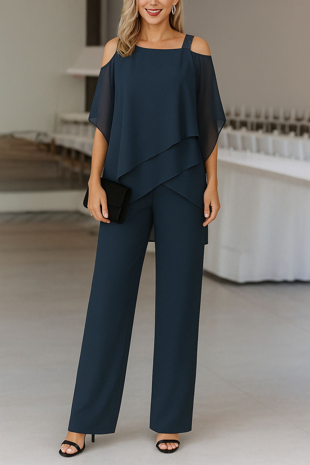 Dame Jumpsuit med Løse Ben og Asymmetrisk Overdel