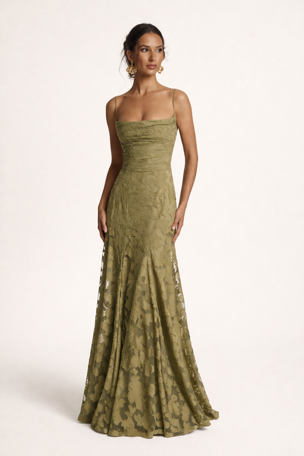 Elegante abito lungo con spalline e scollo dritto - Lily