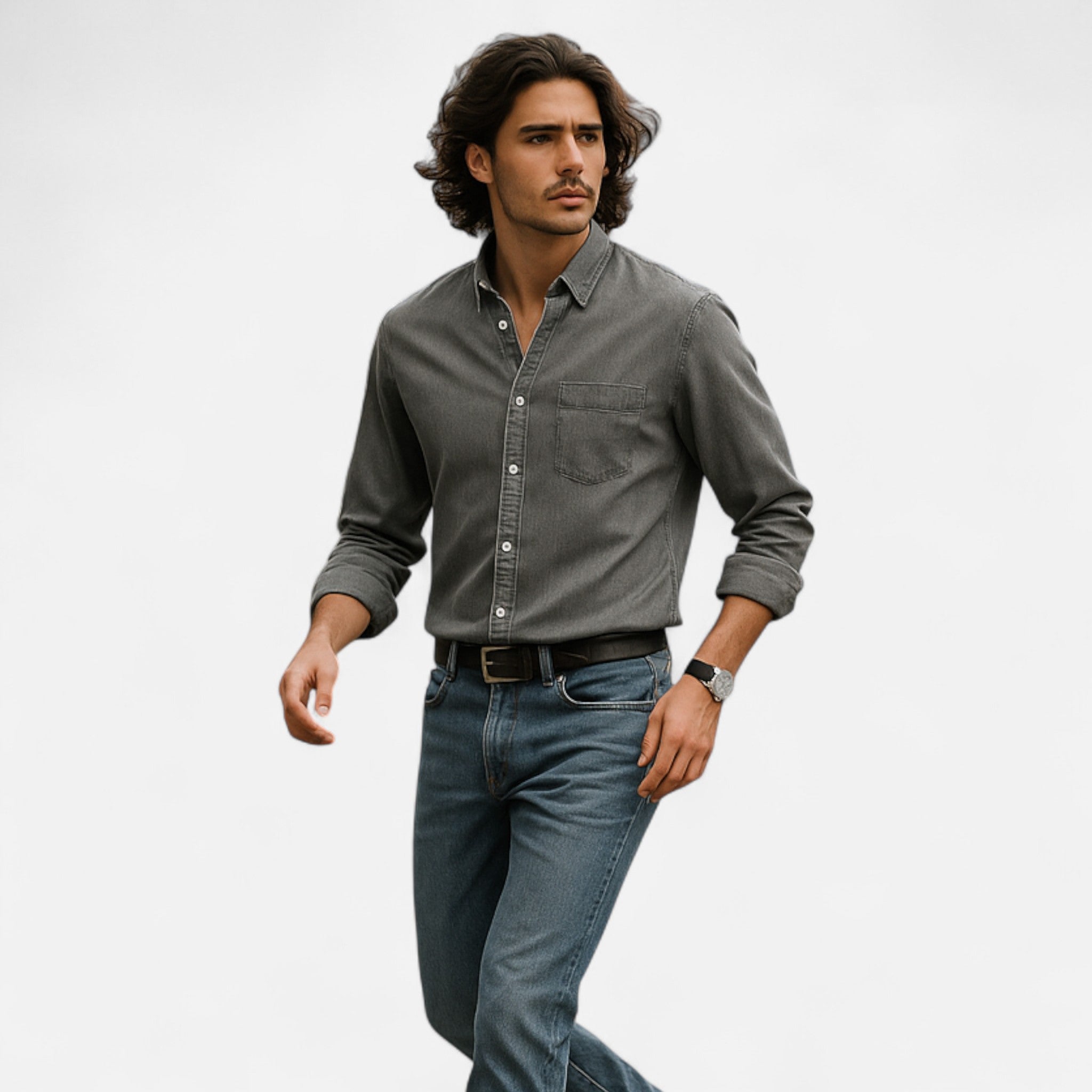 Camicia di jeans classica da uomo in cotone premium