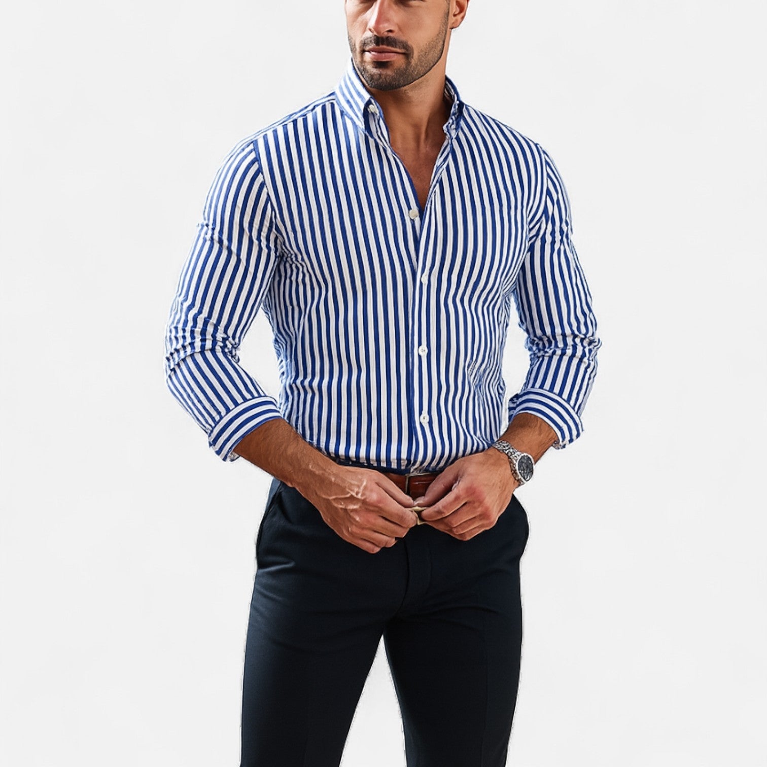 Eliaro Moda | Stribet Herreskjorte – Klassisk Design med Tidløst Mønster og Raffineret Pasform