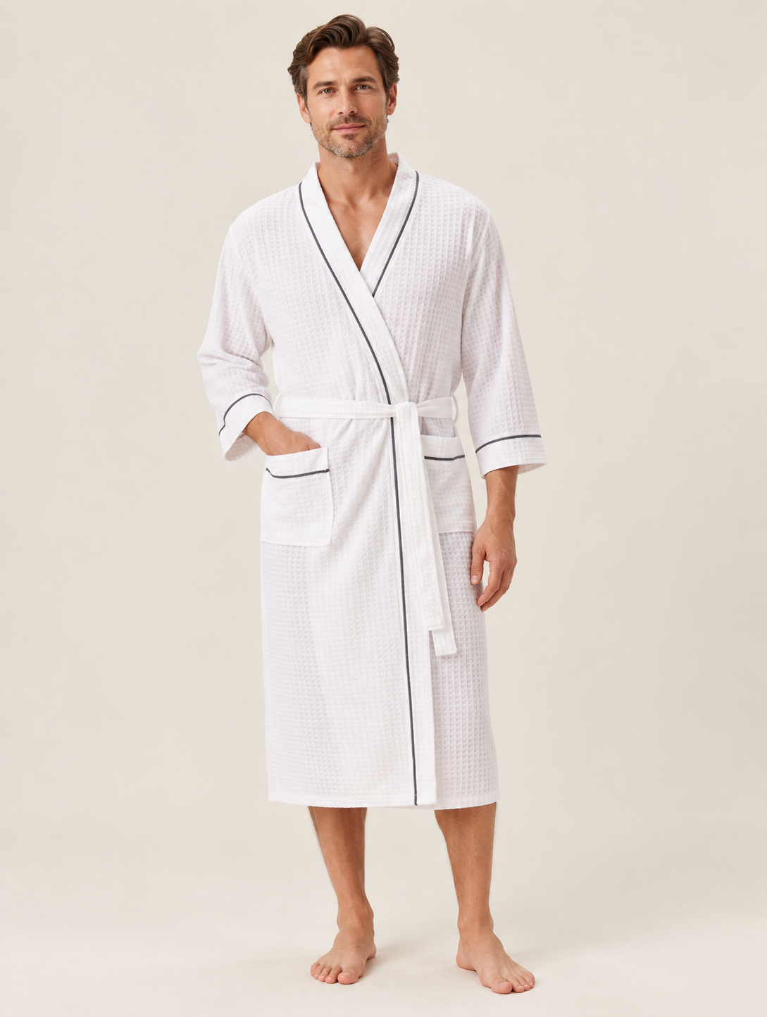 Matchende Vaffelvævede Morgenkåber til Par med Kimono-Snit