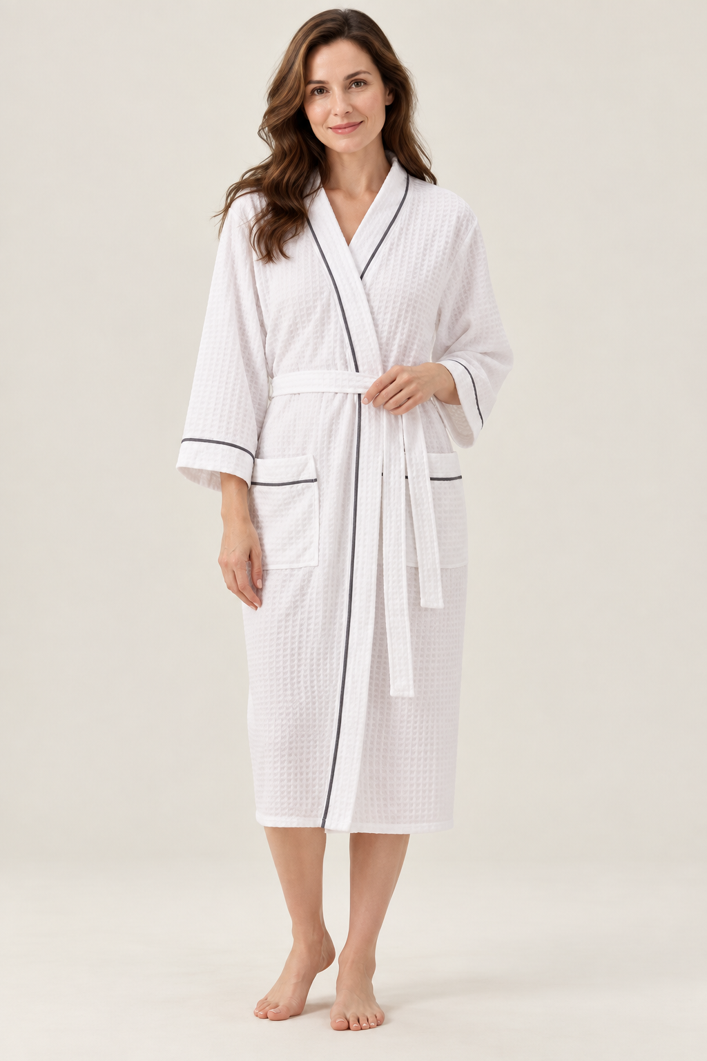 Matchende Vaffelvævede Morgenkåber til Par med Kimono-Snit