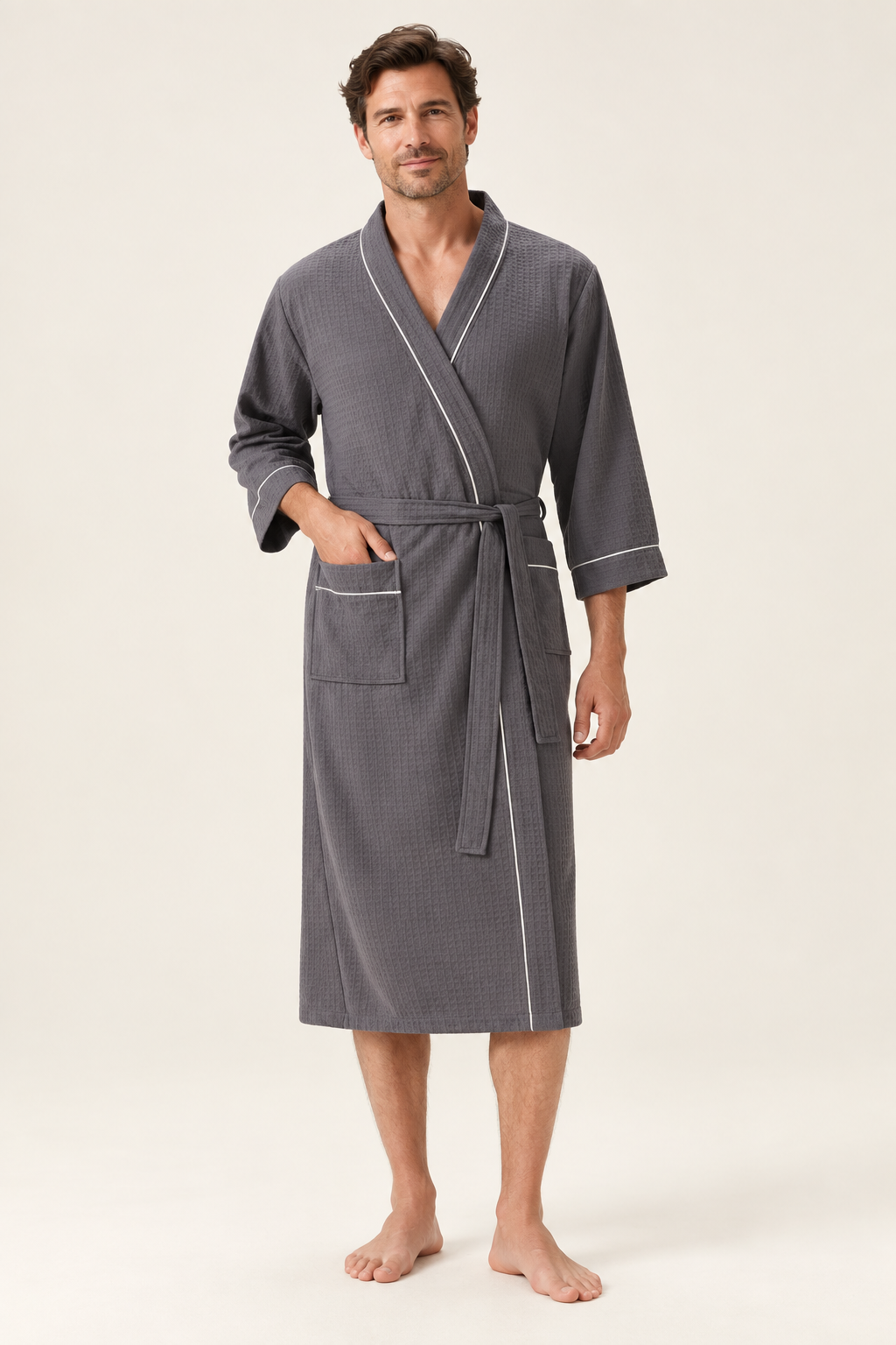 Matchende Vaffelvævede Morgenkåber til Par med Kimono-Snit