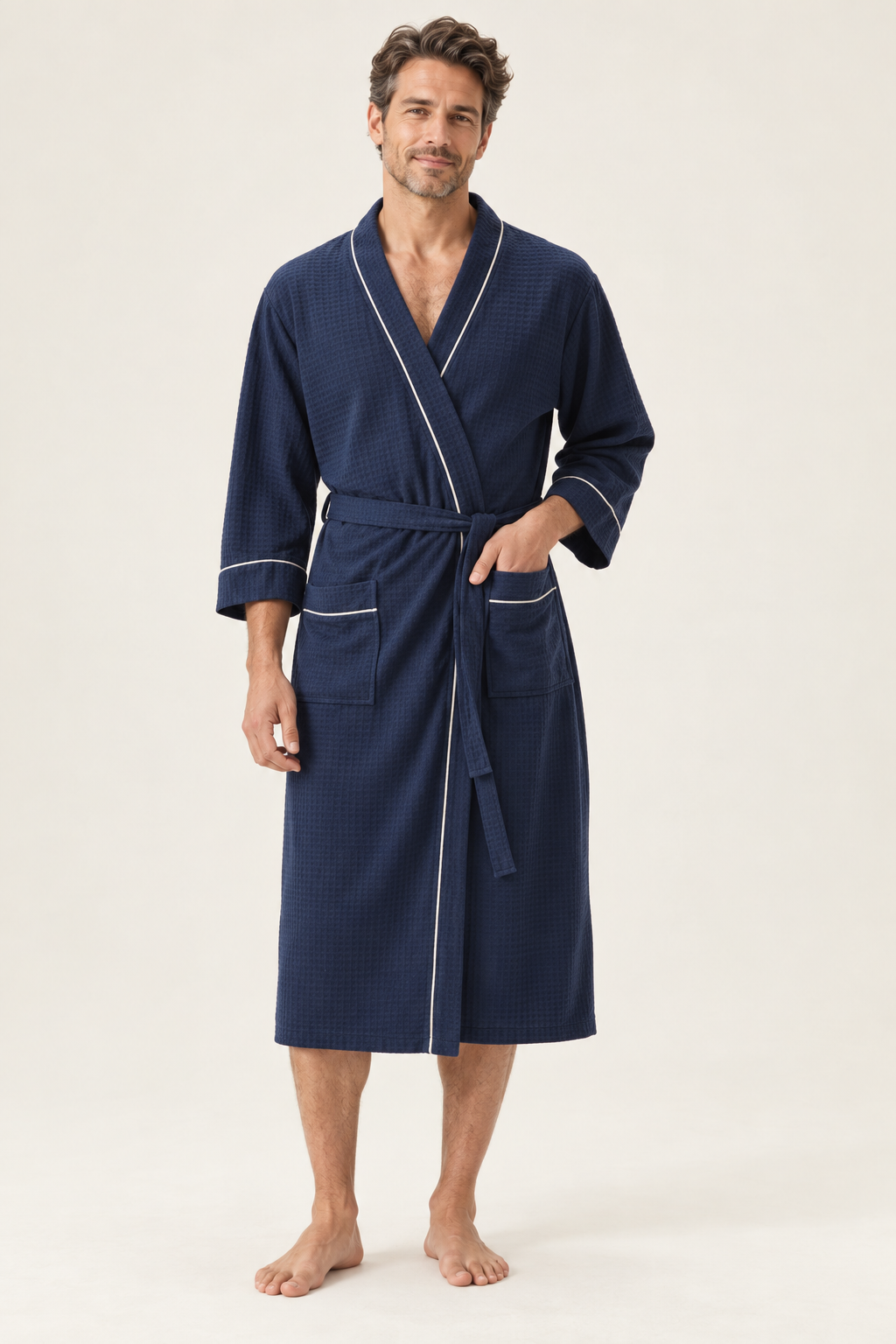 Matchende Vaffelvævede Morgenkåber til Par med Kimono-Snit