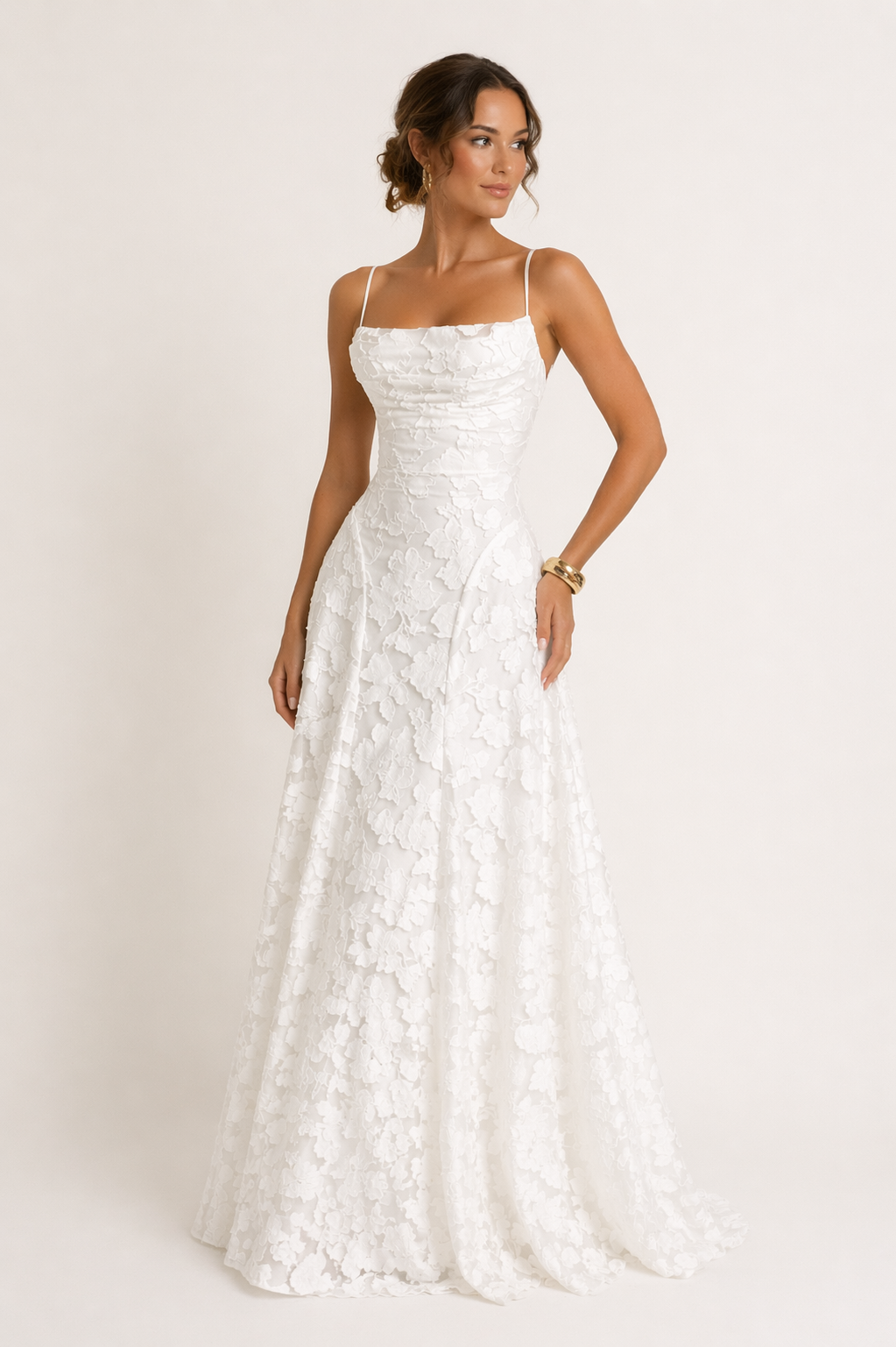 Elegante abito lungo con spalline e scollo dritto - Lily