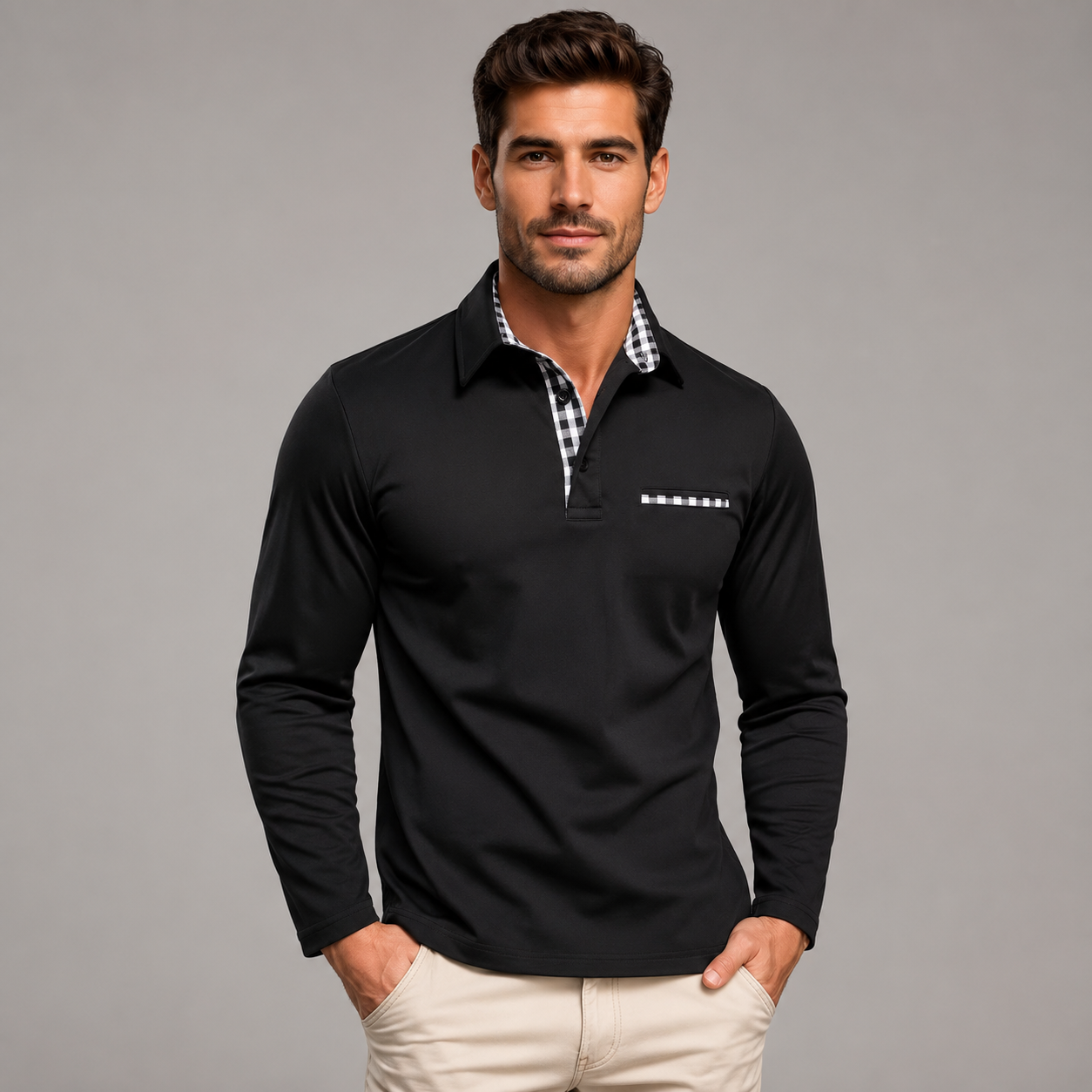 Langærmet Poloshirt til Mænd med Klassisk Krave
