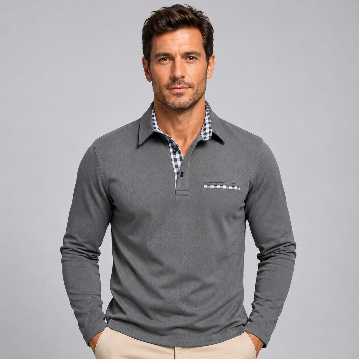 Langærmet Poloshirt til Mænd med Klassisk Krave