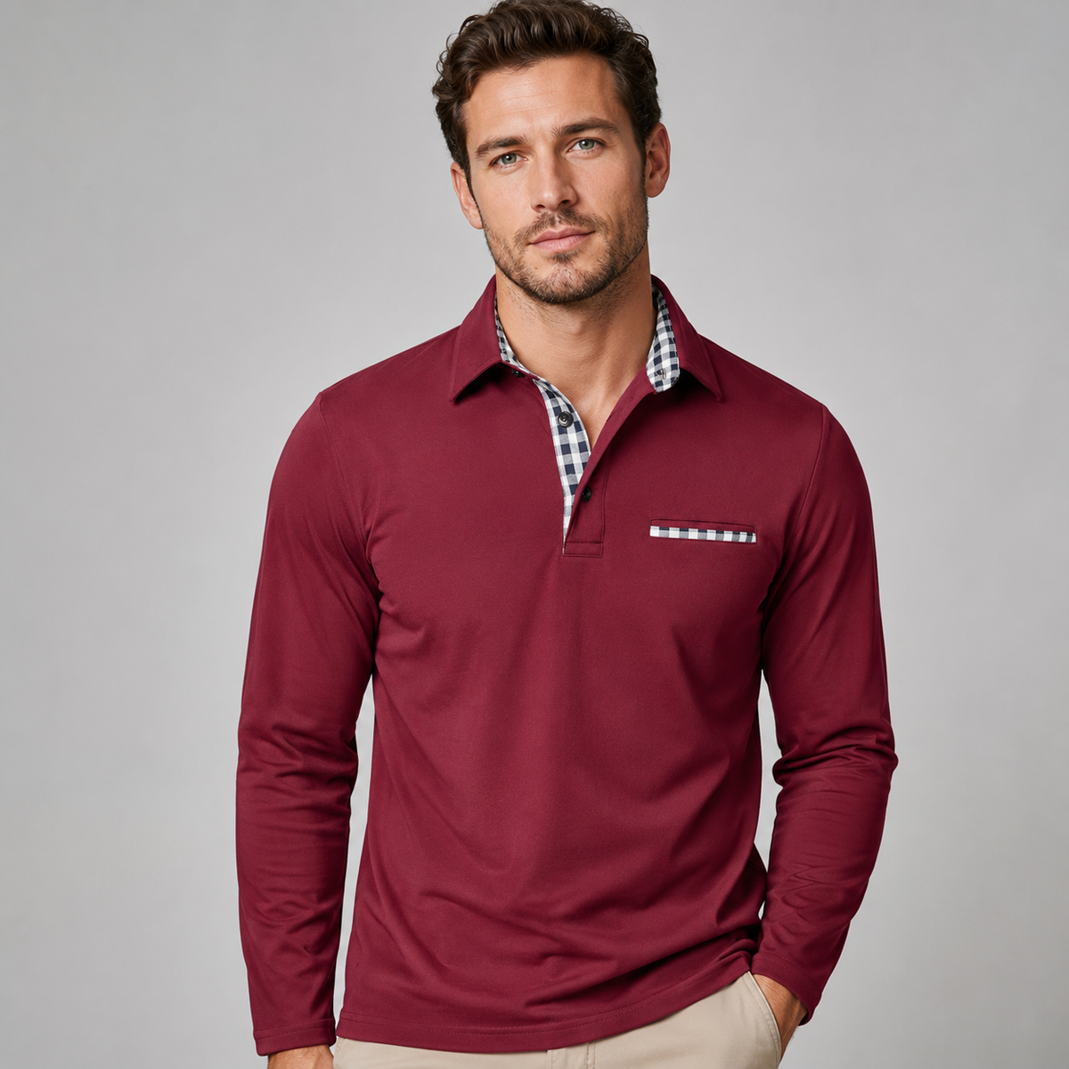 Langærmet Poloshirt til Mænd med Klassisk Krave