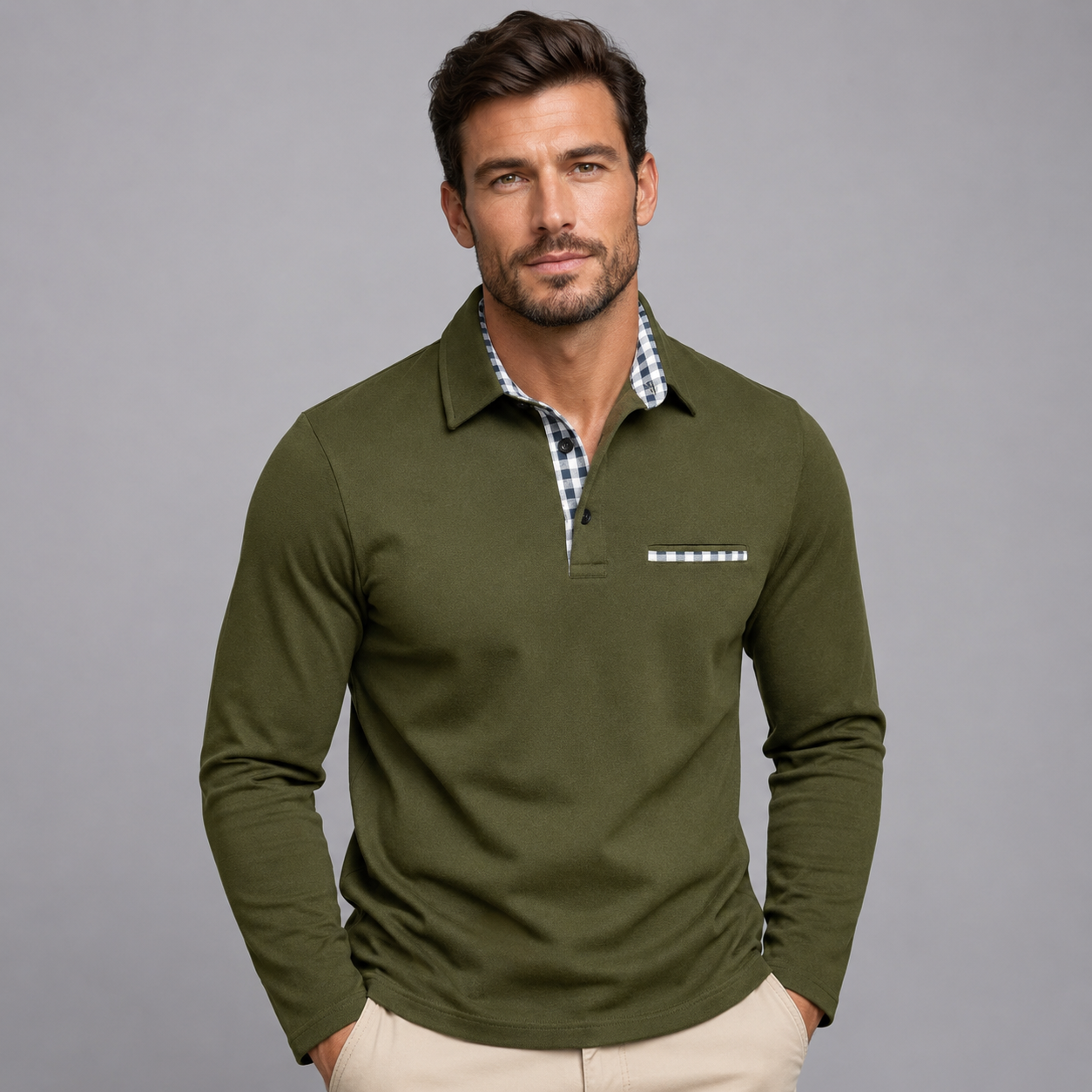 Langærmet Poloshirt til Mænd med Klassisk Krave