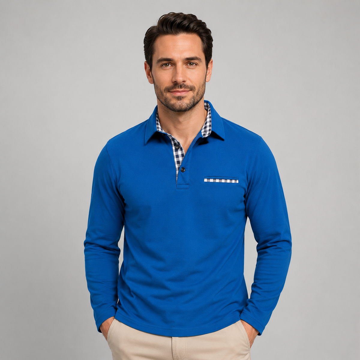Langærmet Poloshirt til Mænd med Klassisk Krave