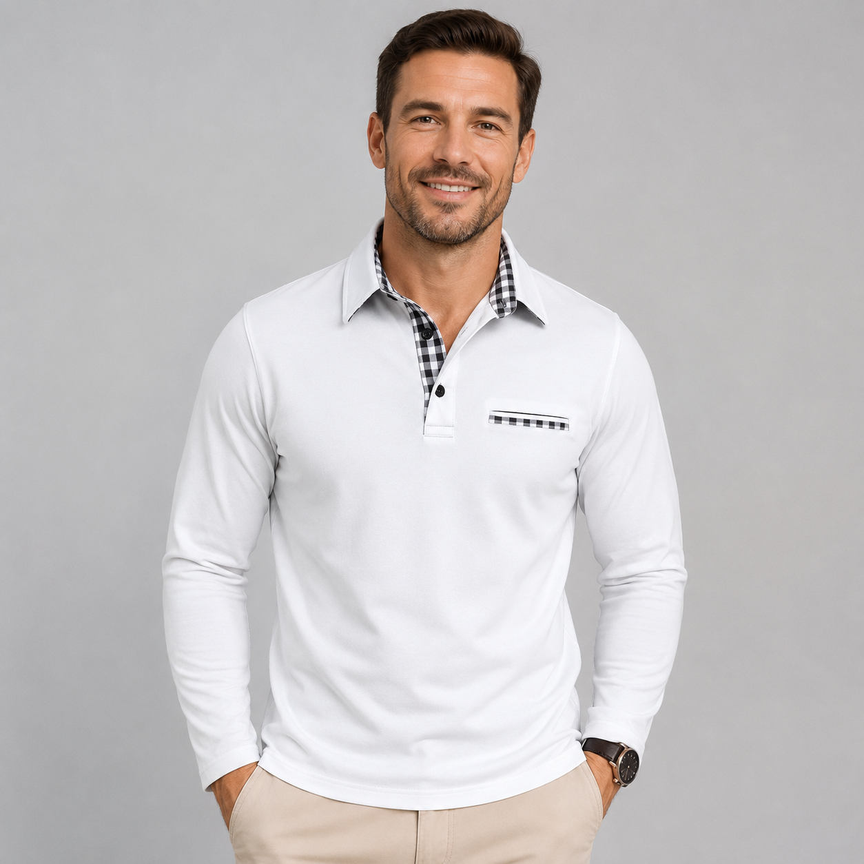 Langærmet Poloshirt til Mænd med Klassisk Krave