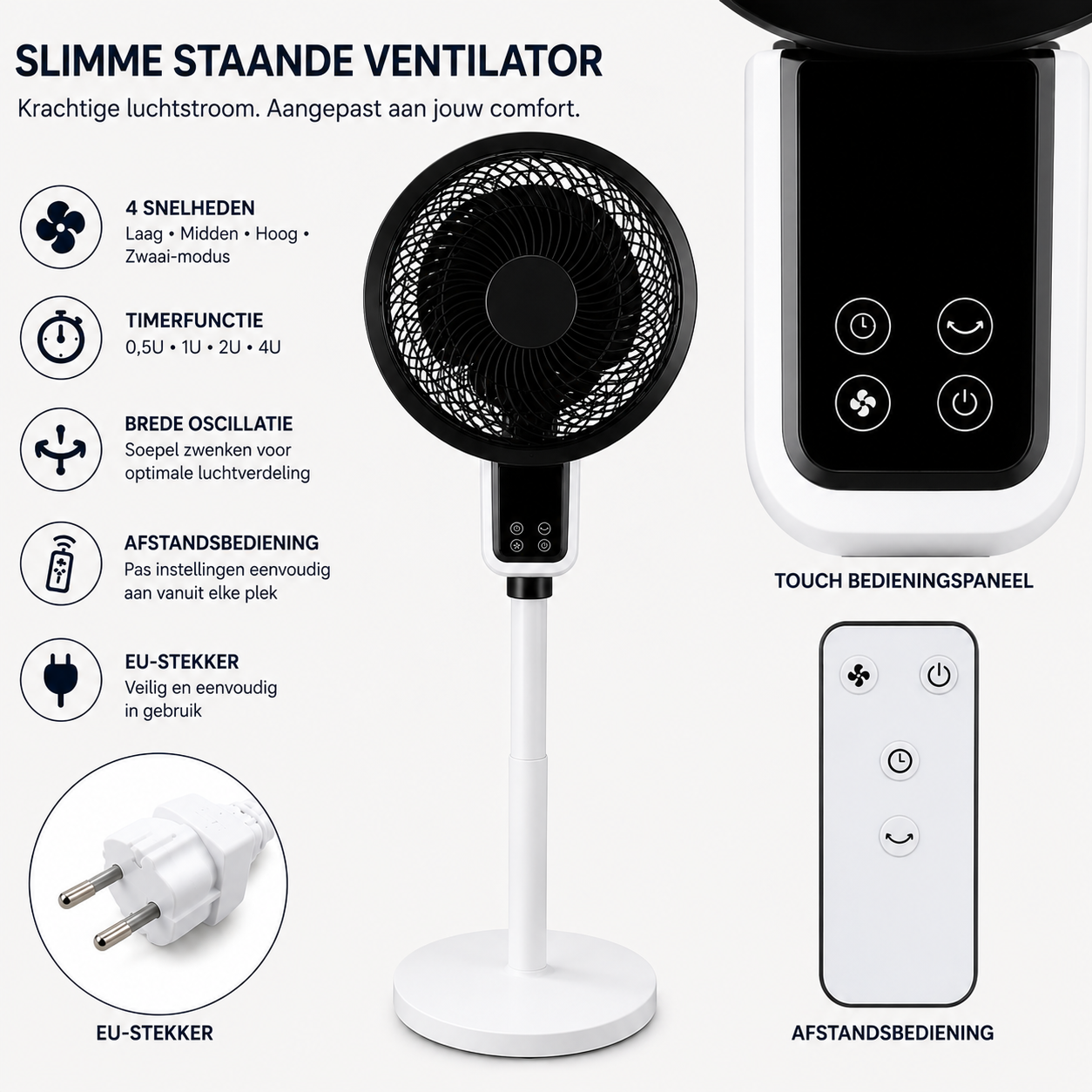 Standerventilator med 3D-Oscillation – Justerbar Gulvventilator med Fjernbetjening