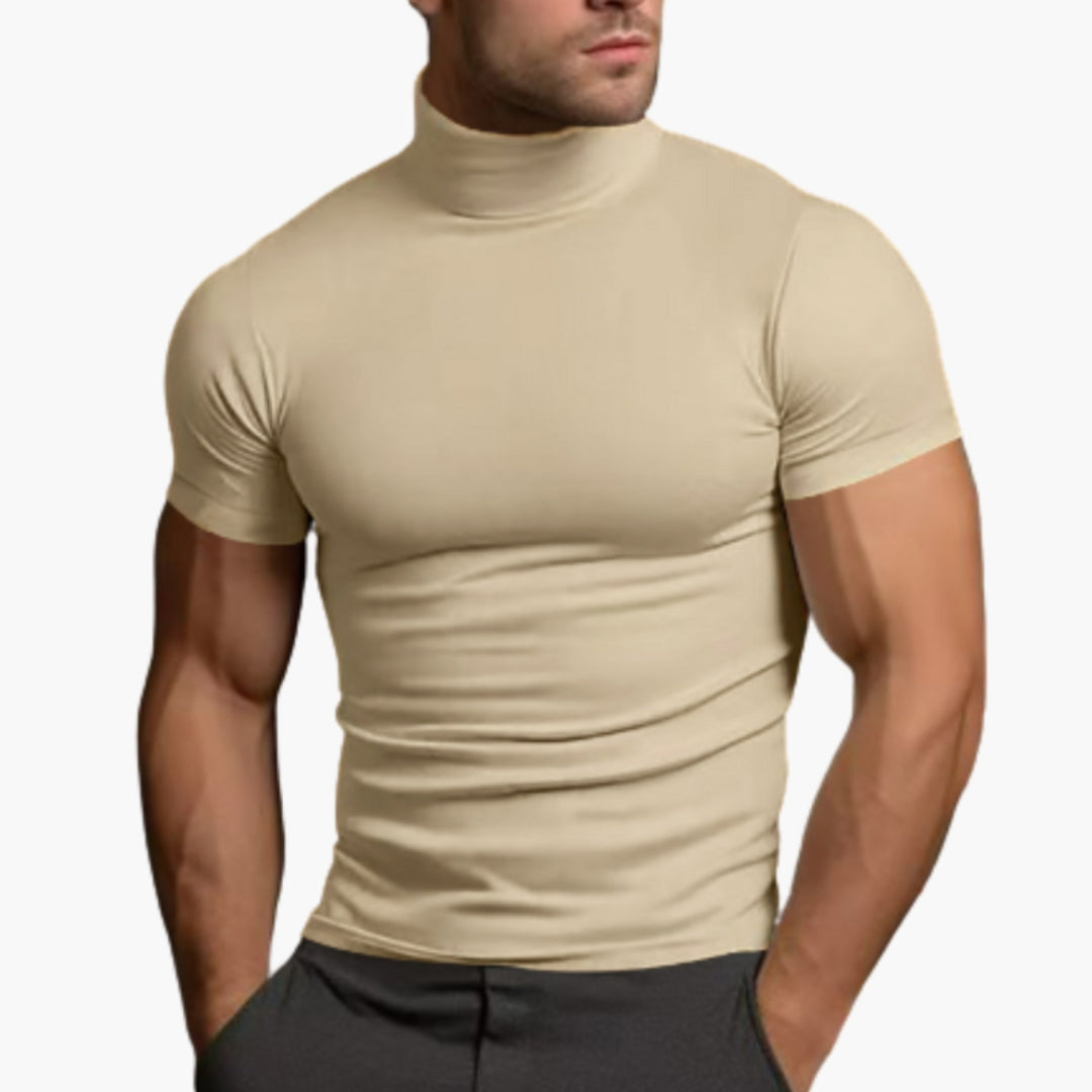 Camisa Masculina com Gola Alta e Mangas Curtas