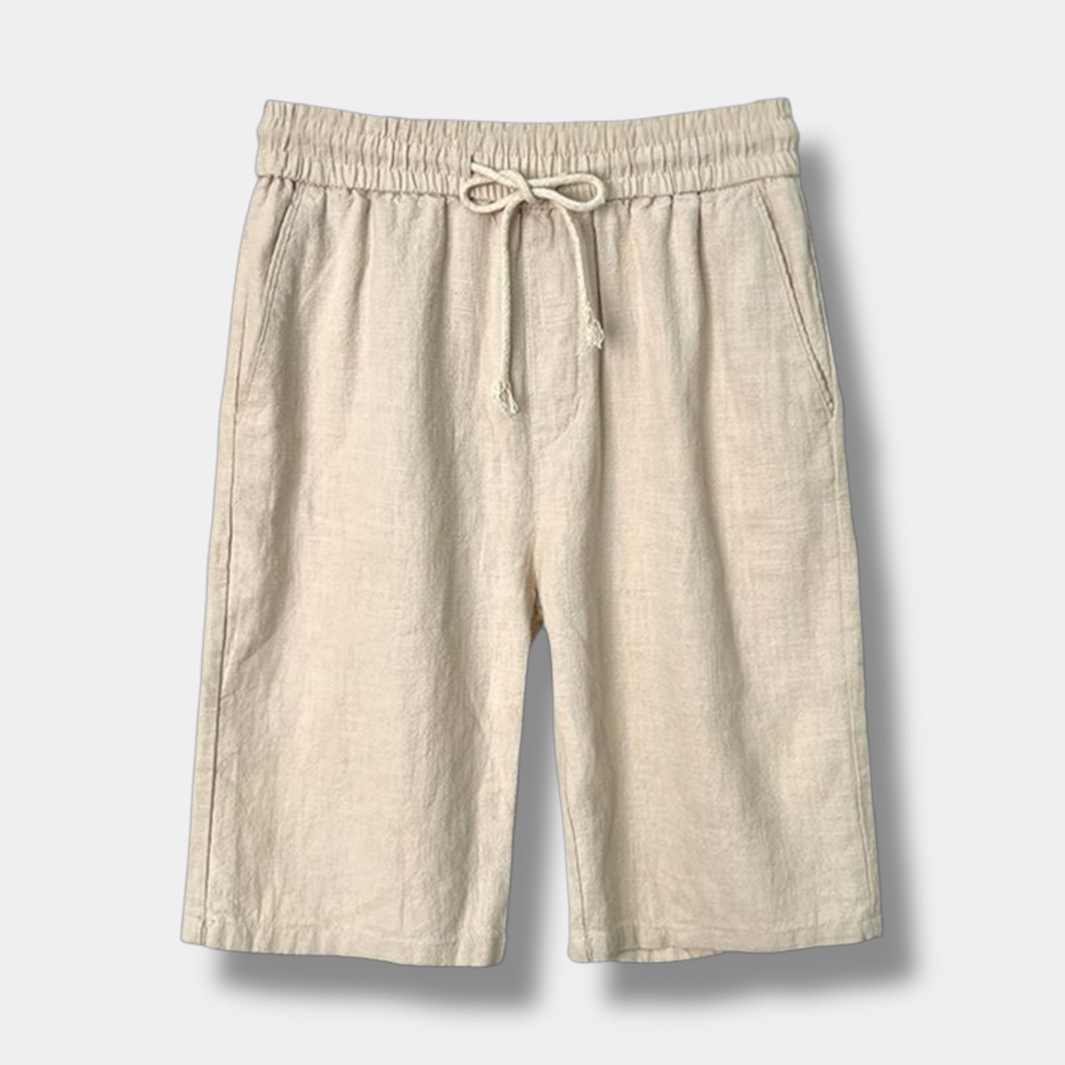 Elegantes Calções Masculinos Corte Relaxado Cintura Média com Bolsos